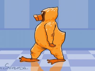 Коронавирусный скафандр Путина. Карикатура С.Елкина: svoboda.org