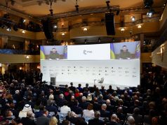 Выступление Владимира Зеленского на Мюнхенской конференции по безопасности. Фото: static01.nyt.com